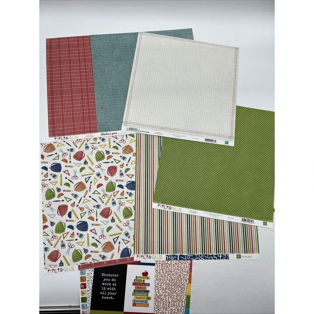 12x12 School Scrapbook Paper Lot Pink Paislee Bella Blvd Simple Stories‎
